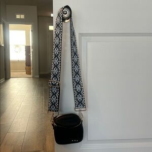 Black Crossbody Bag with Patterned Strap